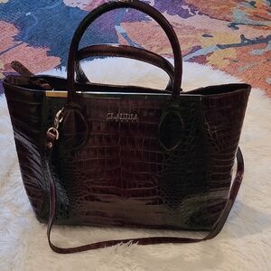 Claudia Rich Burgundy Crocodile-Embossed Tote